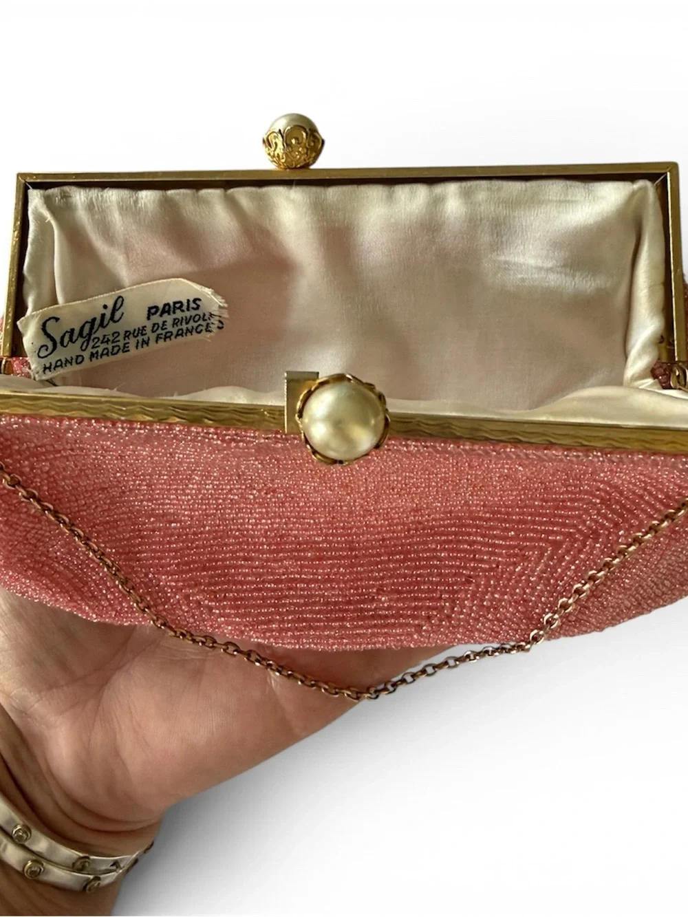 ✨ Rare Saguile Paris Vintage Pink Beaded Evening Clutch - Hand-Made France